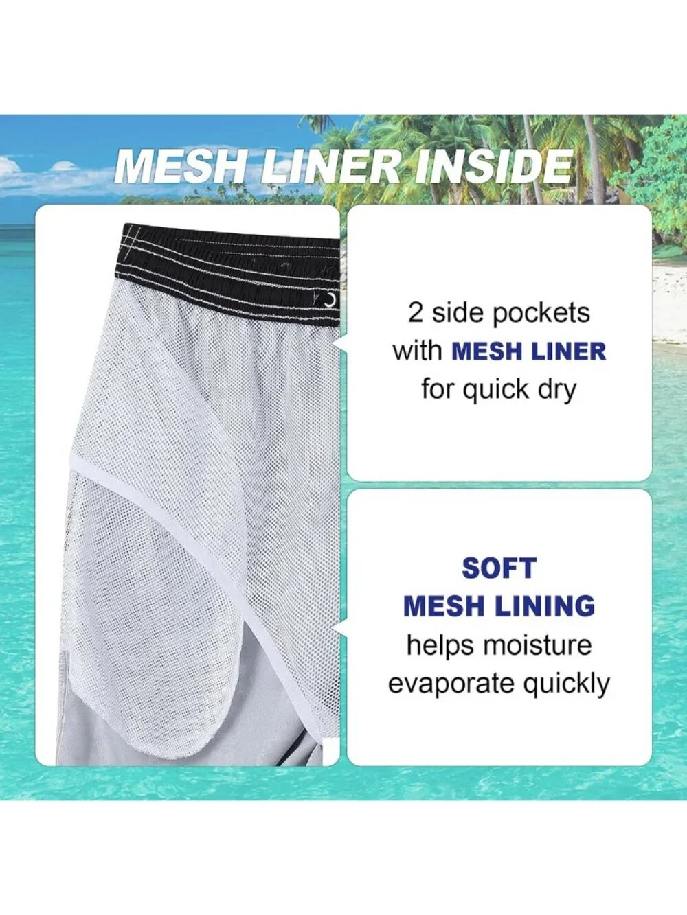 Quick Dry Men's Swim Trunks, Breathable Board Shorts with Mesh Liner, Big & Tall
